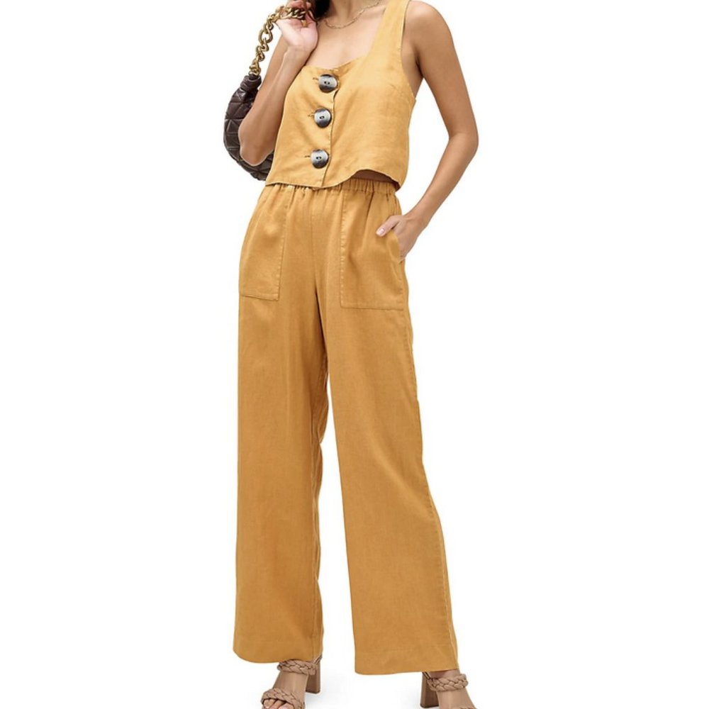 Splendid Wide Leg Linen Drawstring Pants in Marigold, S